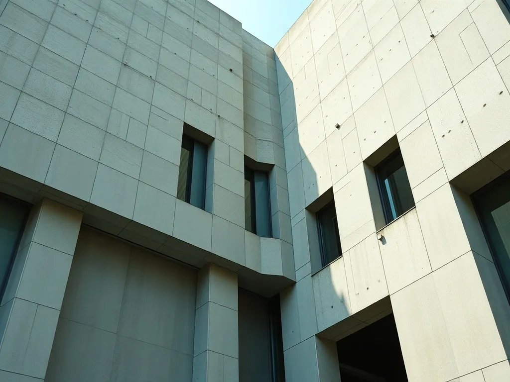 A high-angle architectural shot of a modern brutalist concre